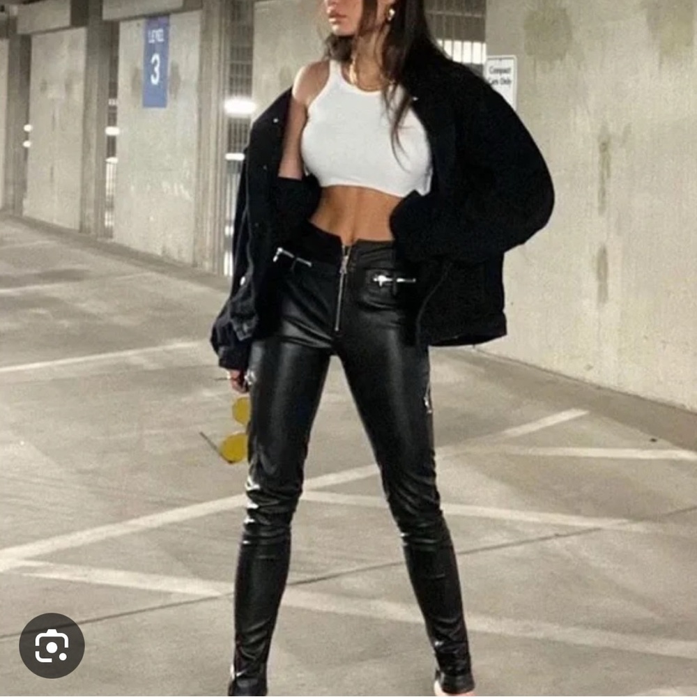 Tiger mist leather pant with zippers
